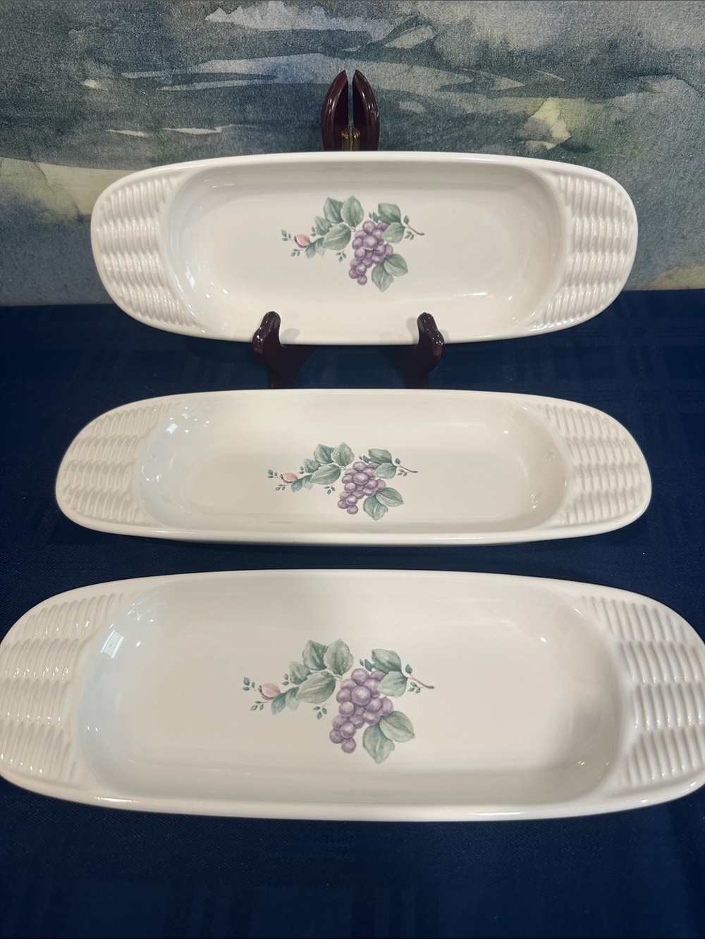 3 Vintage Pfaltzgraff Grapevine Basket Weave Relish, Celery, Asparagus or Corn